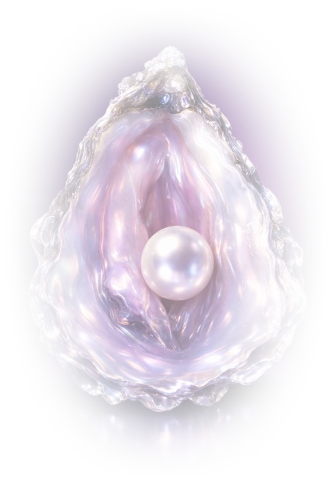 An iridescent pearl in a shell